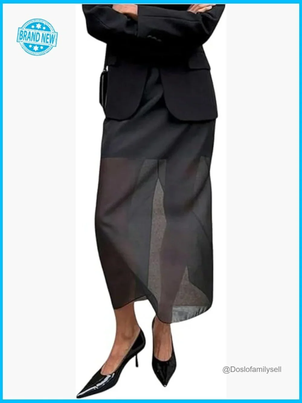Mesh Maxi Skirt High Waist Back Slit Elegant Long Workwear Chiffon Sheer Tiered
